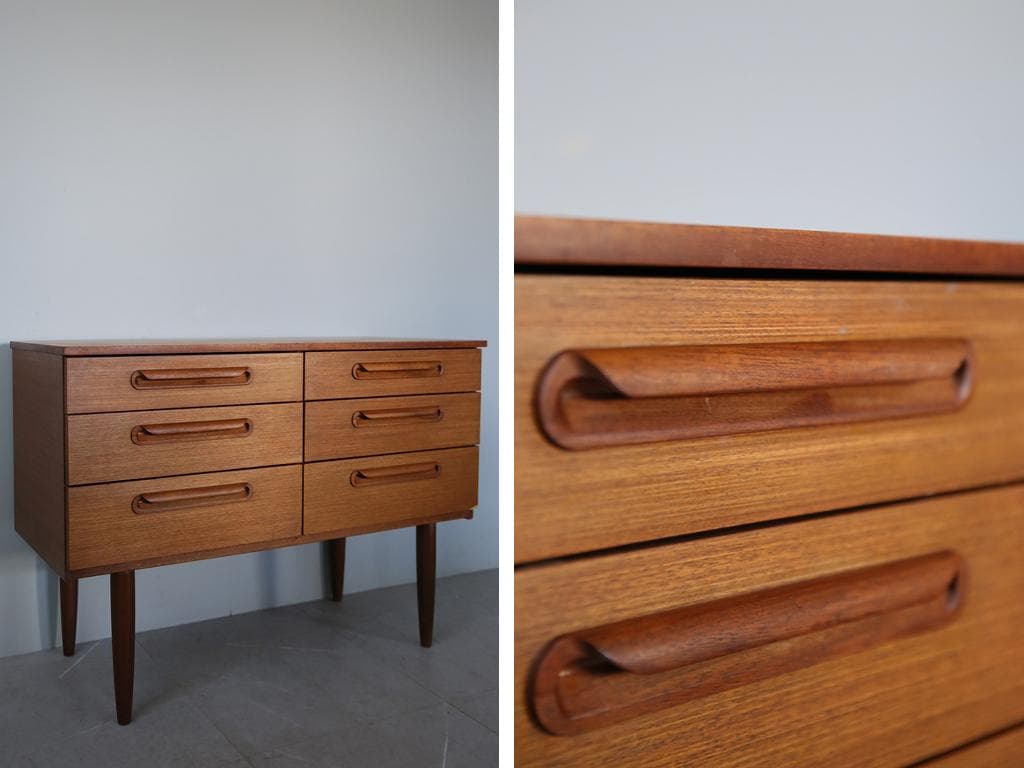 英国アンティークチーク6杯ドロワー/木製チェスト/タンス/飾り棚(92-143)