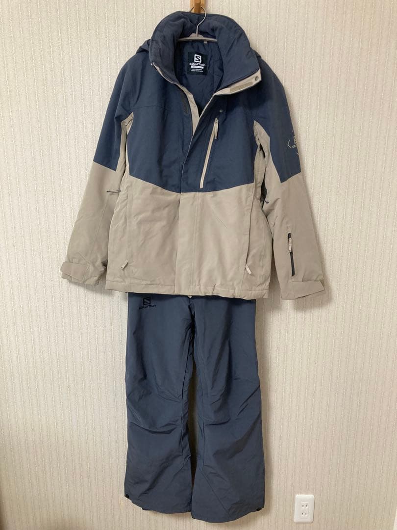 Salomon スキーウェア ネイビー(グレー)/ベージュ 上下S