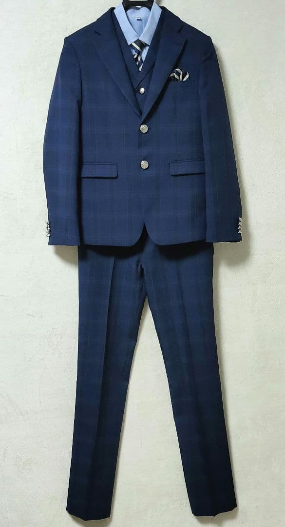 ワンダーファクトリー 男の子 フォーマルスーツ 8点 160 ネイビーチェック