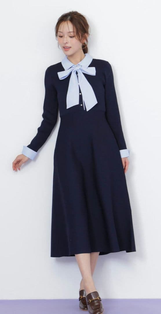 【新品】ジルバイジルスチュアート　シャツ襟ドッキングニットワンピース