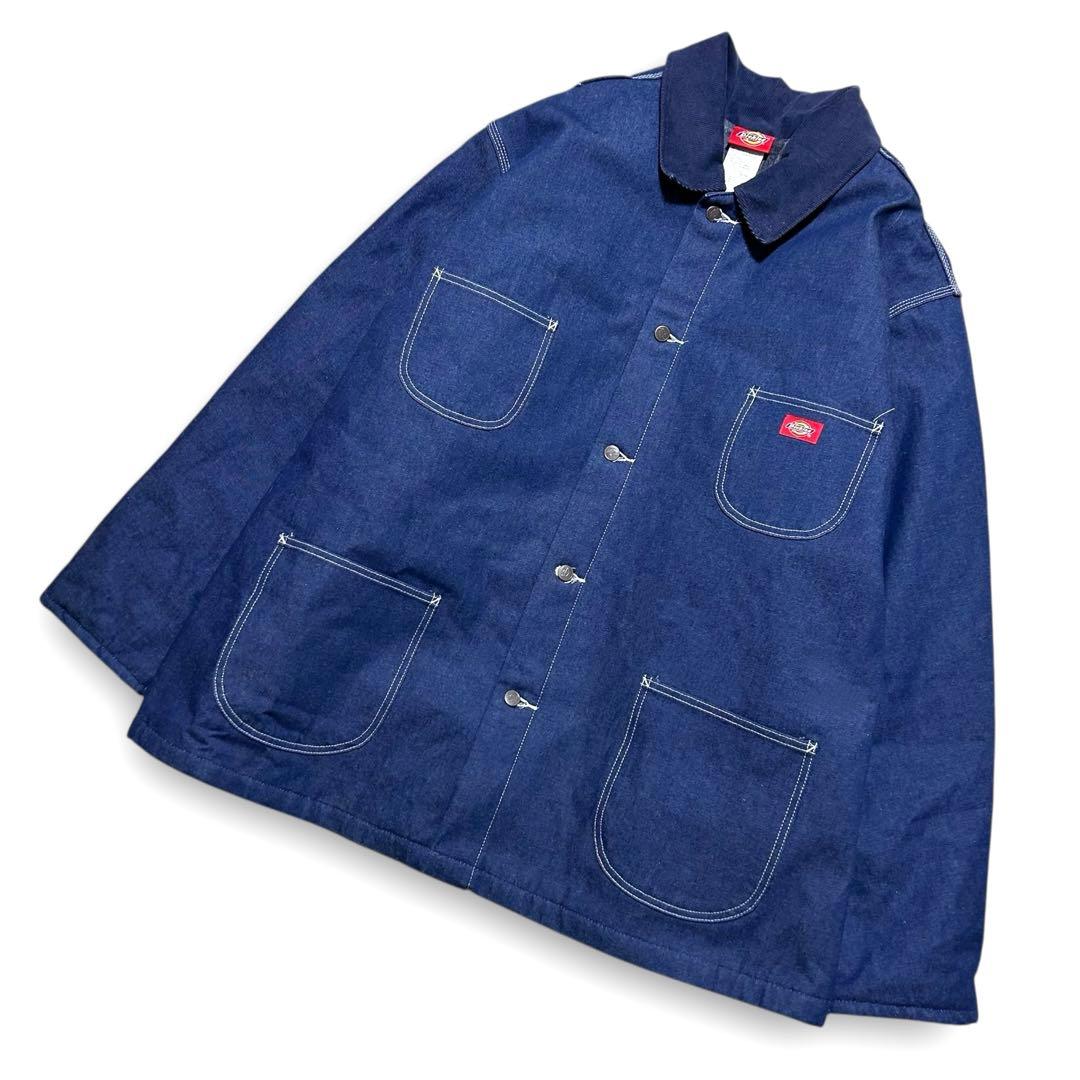 大きいサイズ 美品 Dickies ディッキーズ 刺繍ロゴ デニムカバーオール
