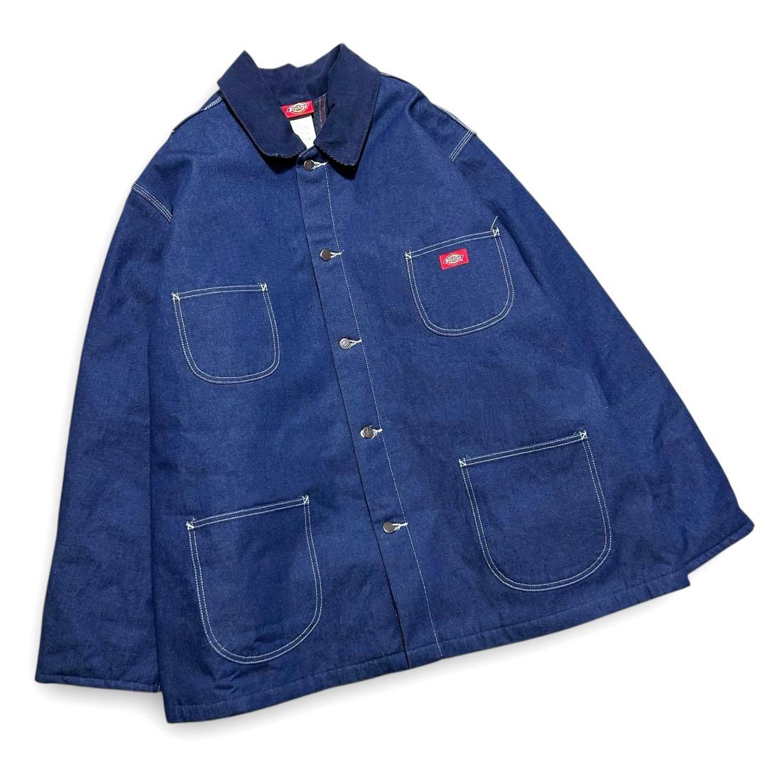 大きいサイズ 美品 Dickies ディッキーズ 刺繍ロゴ デニムカバーオール