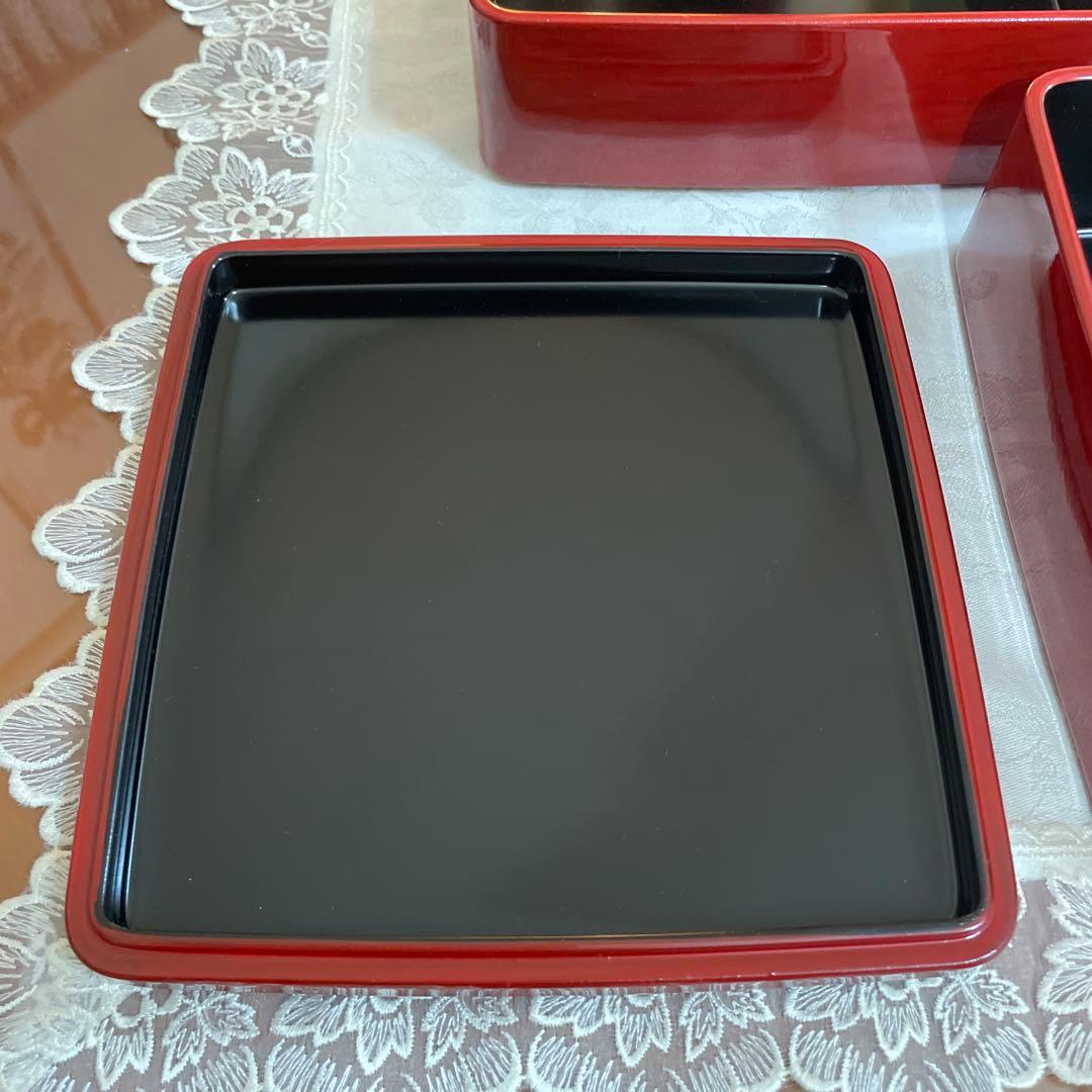 会津塗　うるし塗　天然木　三段重　重箱　未使用　シール付