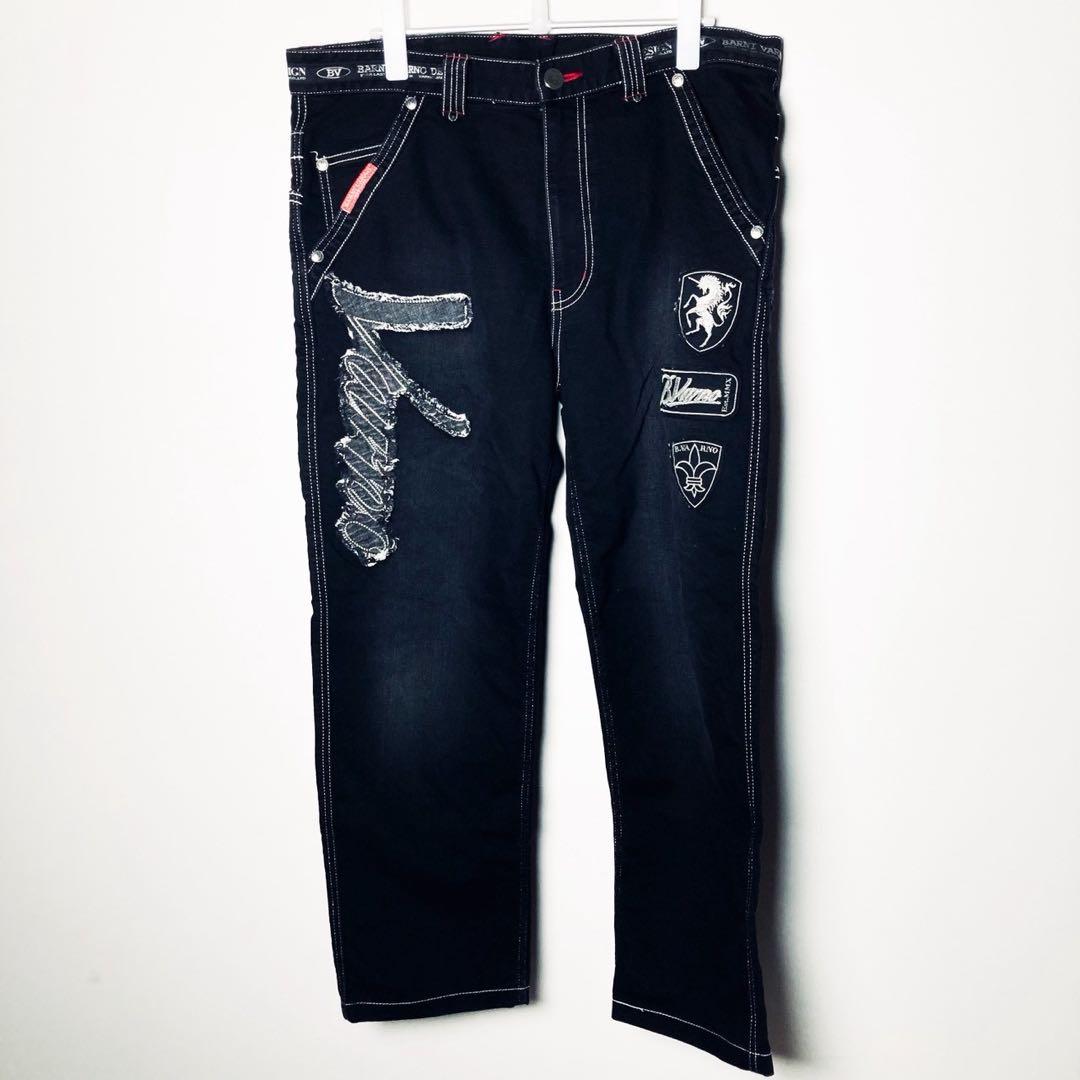 BARNI VARNO パンツ　ブラック　ワイド　太め　L