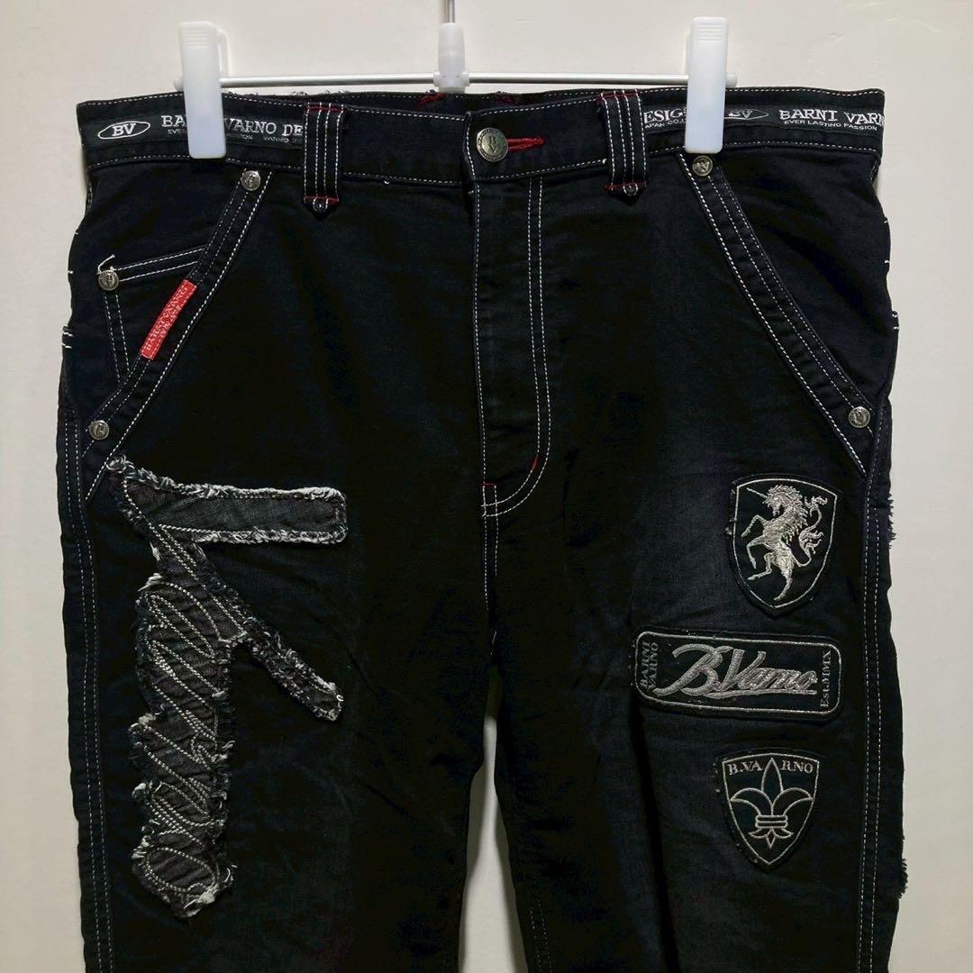 BARNI VARNO パンツ　ブラック　ワイド　太め　L