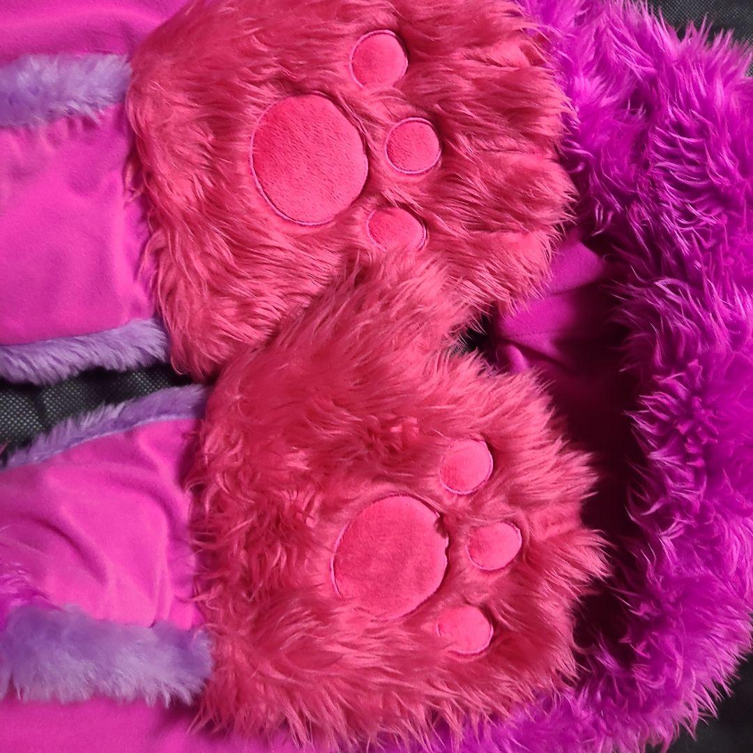 チェシャ猫 フリース耳付きフードスカーフ ピンク紫