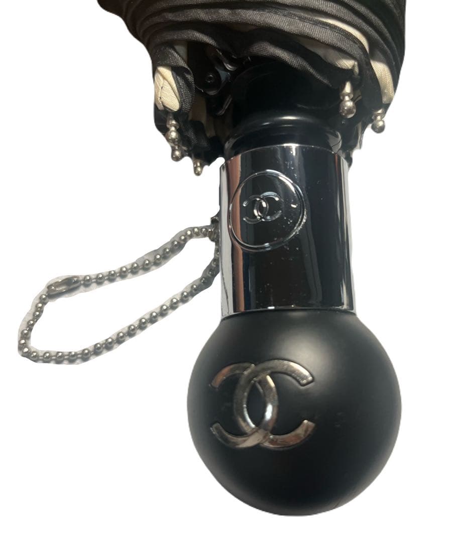 CHANEL 折りたたみ傘　ブラック×ライトベージュ　ココマーク