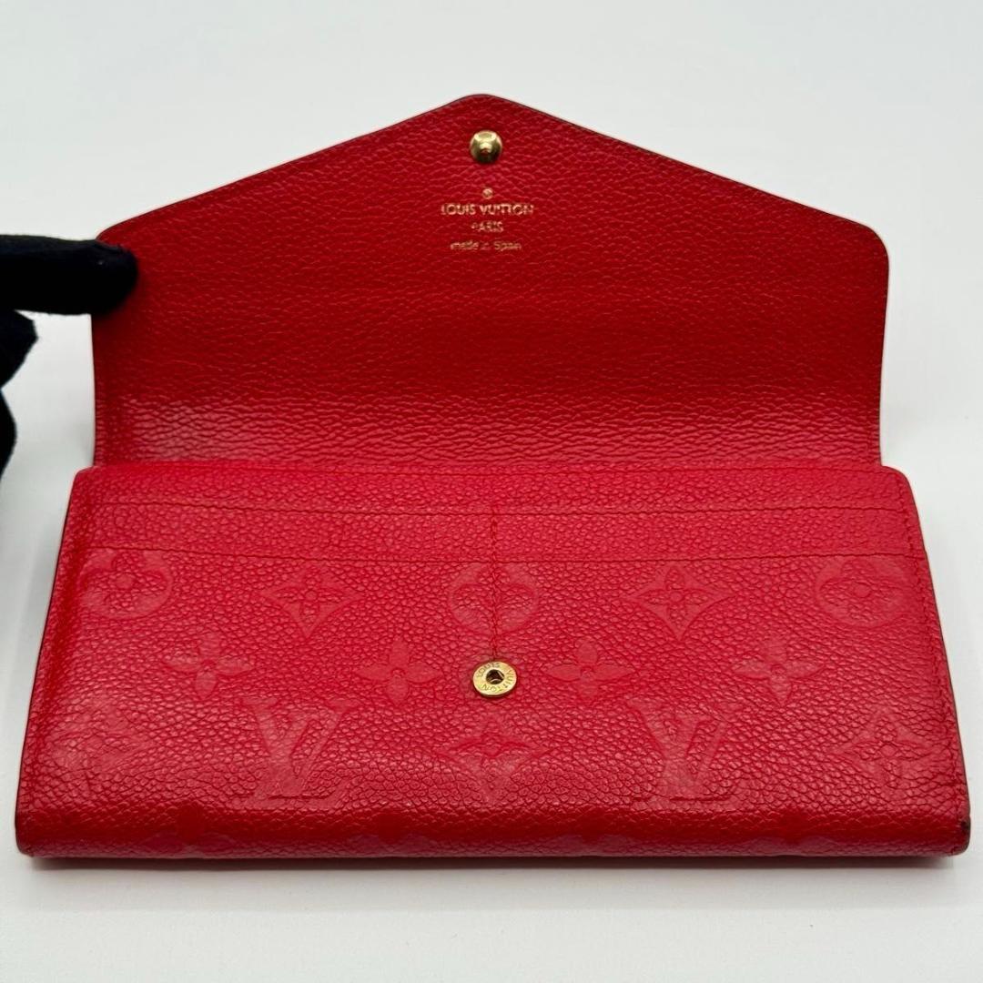【美品】ルイヴィトン ポルトフォイユ・サラ モノグラム・アンプラント 長財布 赤