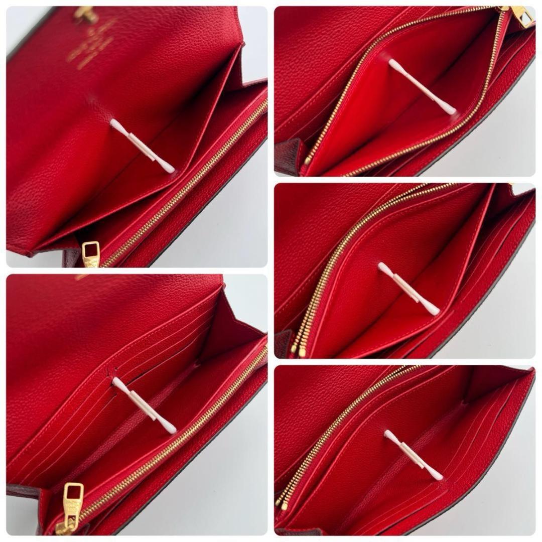 【美品】ルイヴィトン ポルトフォイユ・サラ モノグラム・アンプラント 長財布 赤