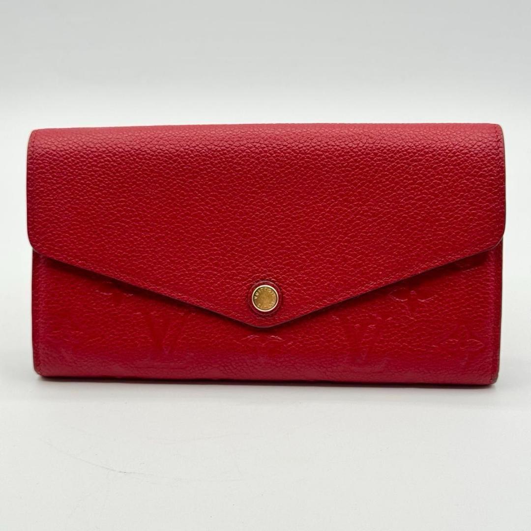 【美品】ルイヴィトン ポルトフォイユ・サラ モノグラム・アンプラント 長財布 赤