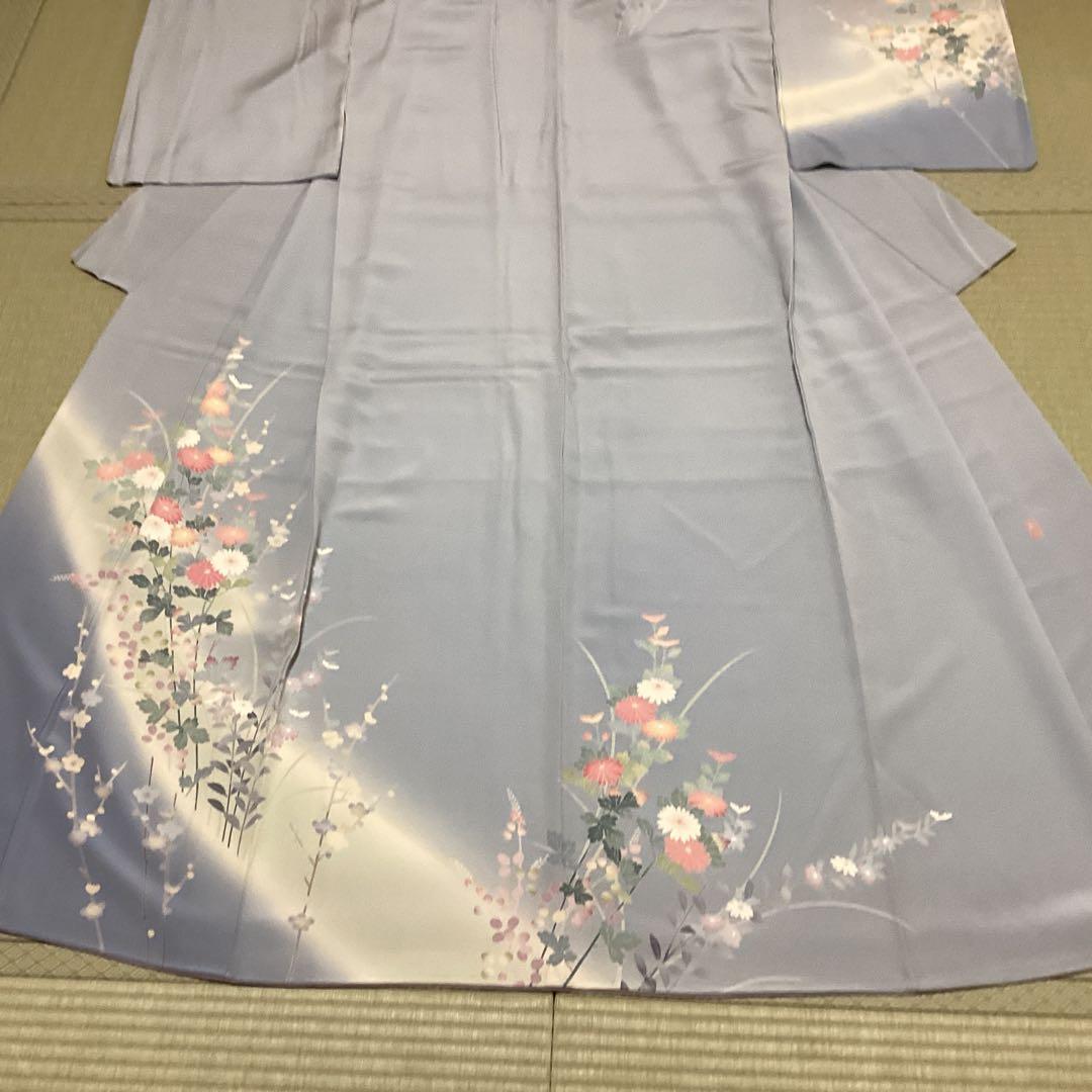 付け下げ訪問着　水色　花模様　正絹