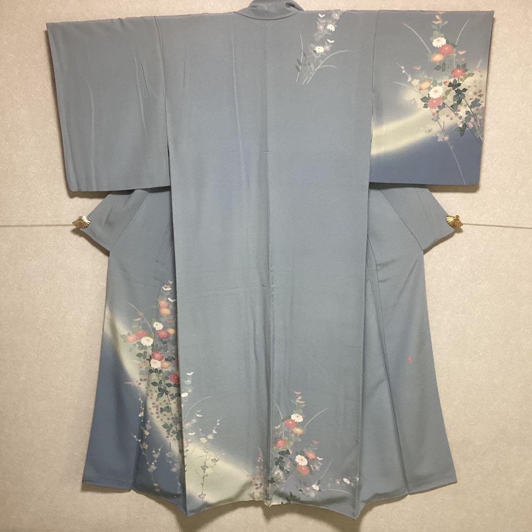 付け下げ訪問着　水色　花模様　正絹