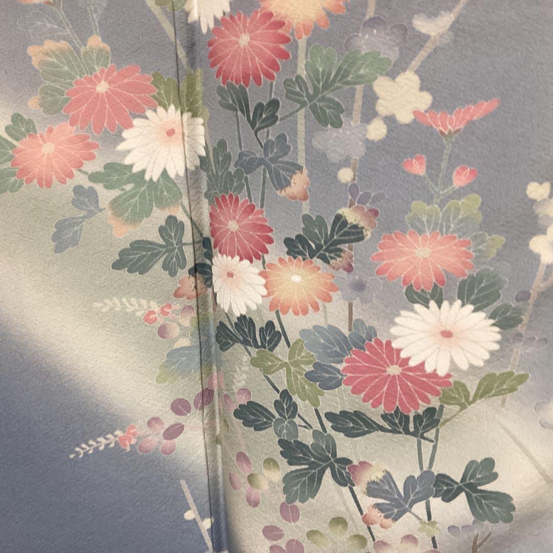 付け下げ訪問着　水色　花模様　正絹
