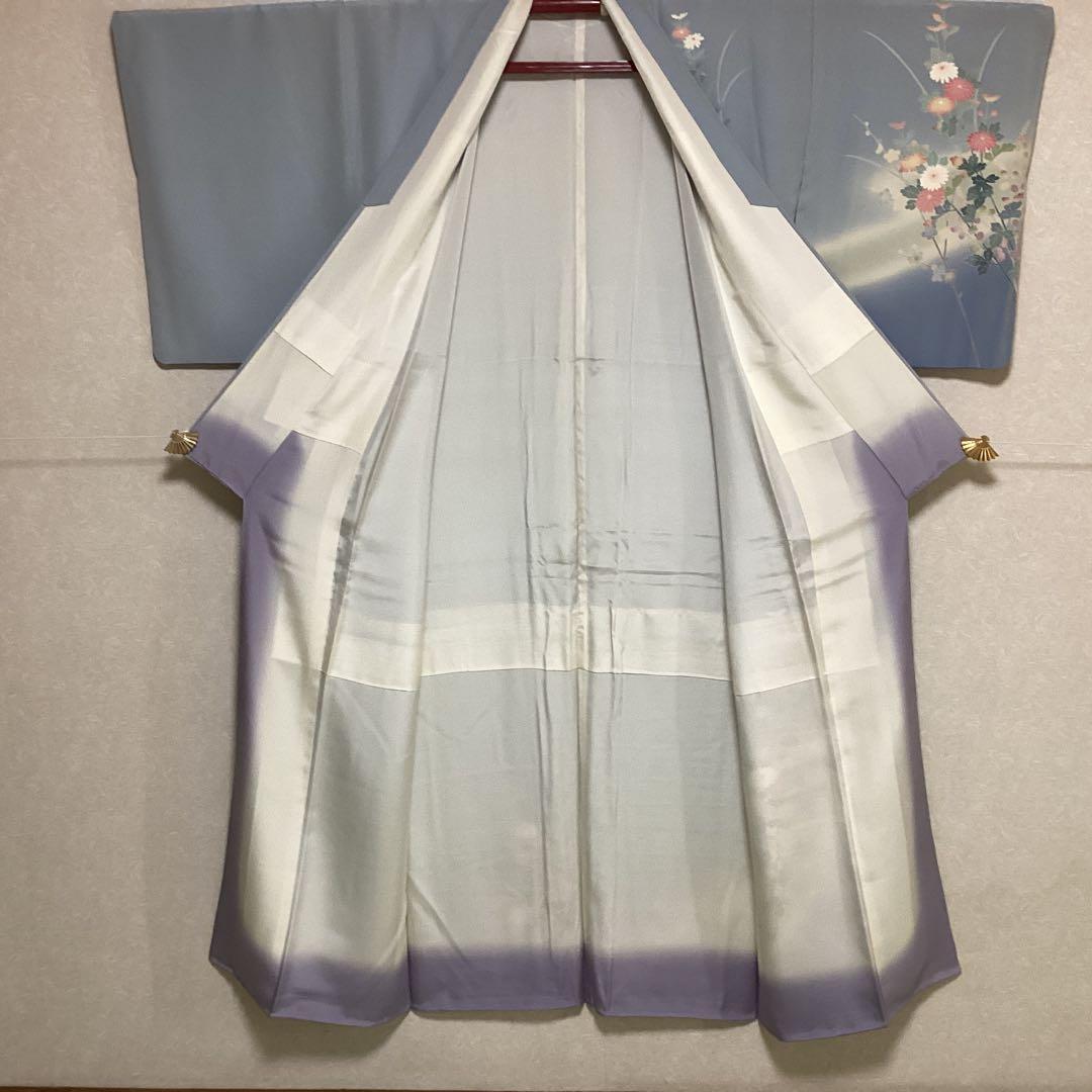 付け下げ訪問着　水色　花模様　正絹