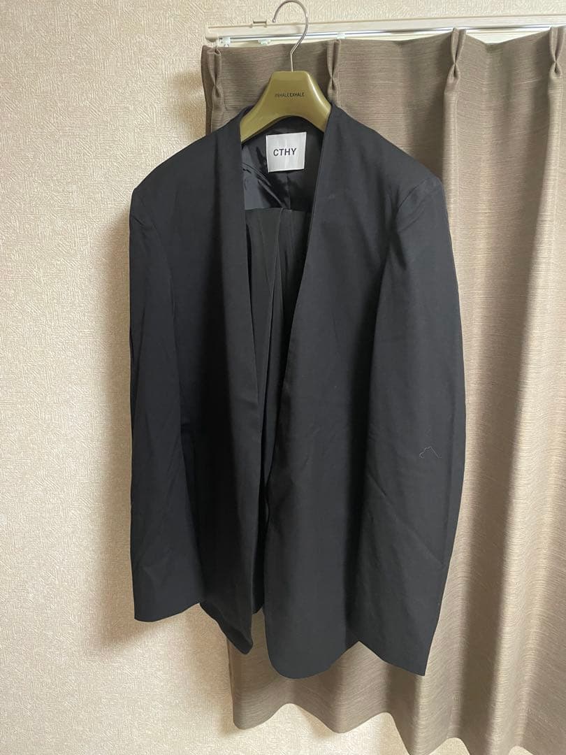 【CTHY】 ノーカラージャケット ブラックセットアップ