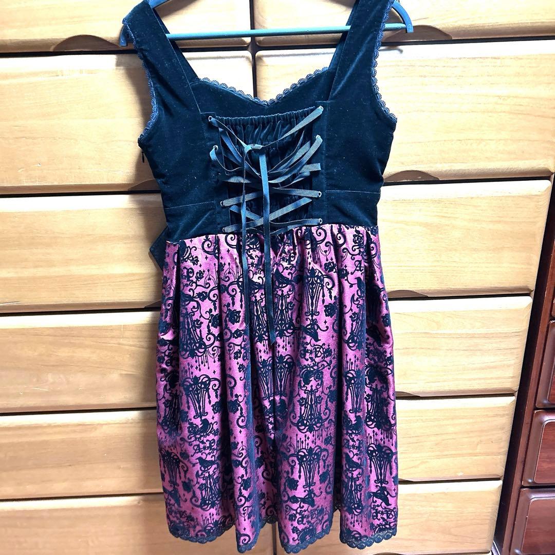 シャンデリアフロッキージャンパースカート　リボンブローチブローチ　セット