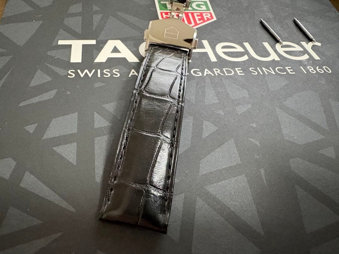 タグ・ホイヤー カレラ ブラック アリゲーターストラップ　Dバックル　革ベルト