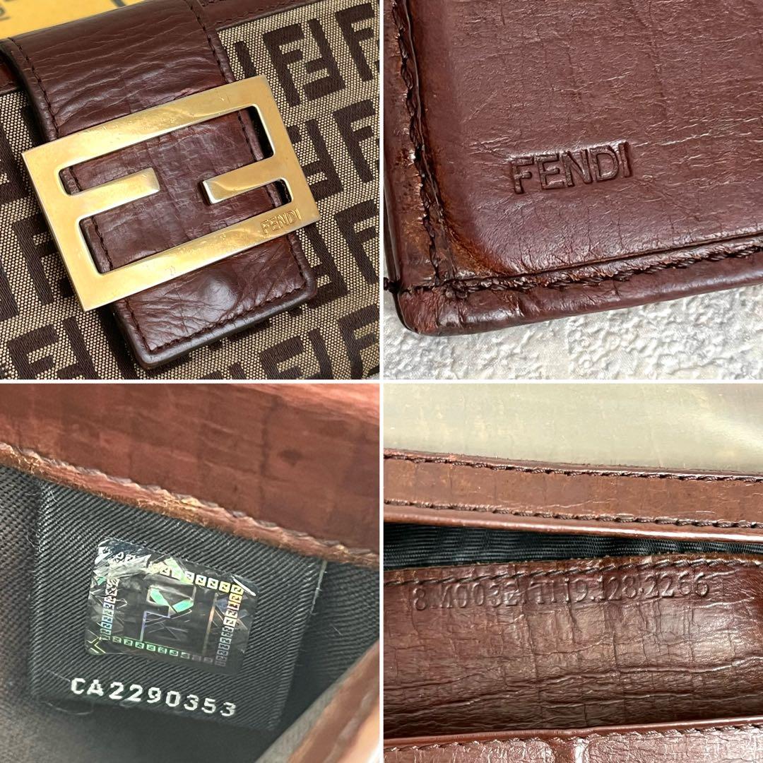 美品✨FENDI FF金具 マンマ ズッキーノ キャンバス レザー ブラウン