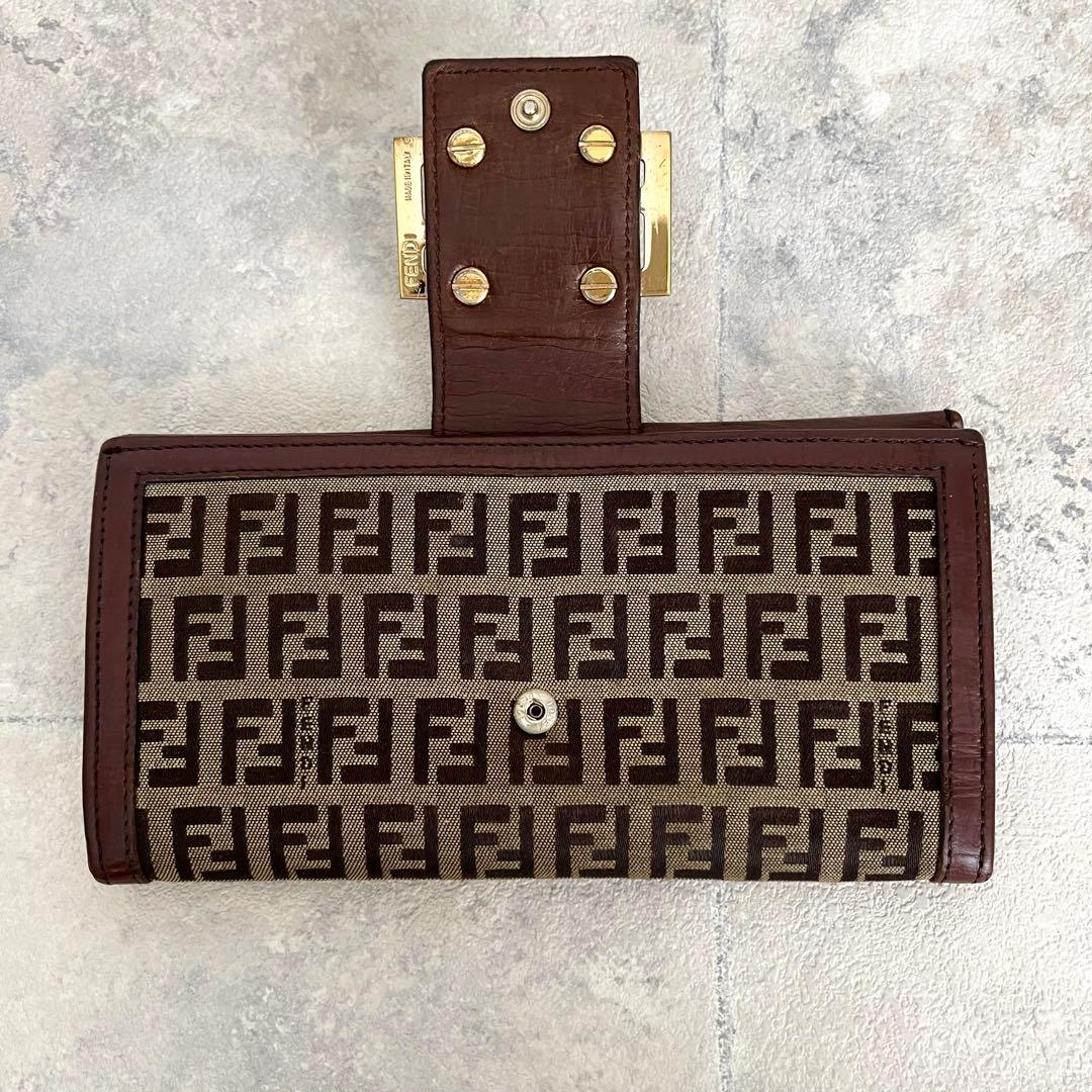 美品✨FENDI FF金具 マンマ ズッキーノ キャンバス レザー ブラウン