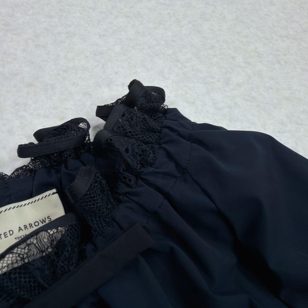 ユナイテッドアローズ レースプリーツ フリル ブラウス ネイビー　セレモニー