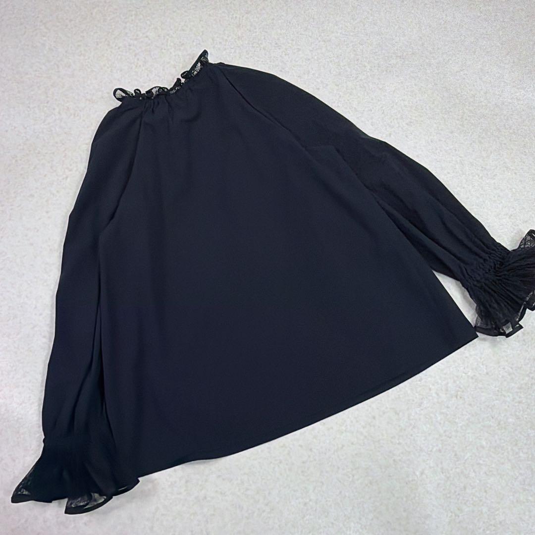 ユナイテッドアローズ レースプリーツ フリル ブラウス ネイビー　セレモニー
