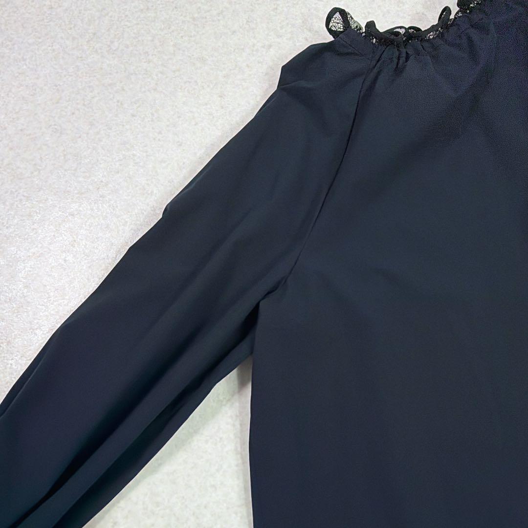 ユナイテッドアローズ レースプリーツ フリル ブラウス ネイビー　セレモニー