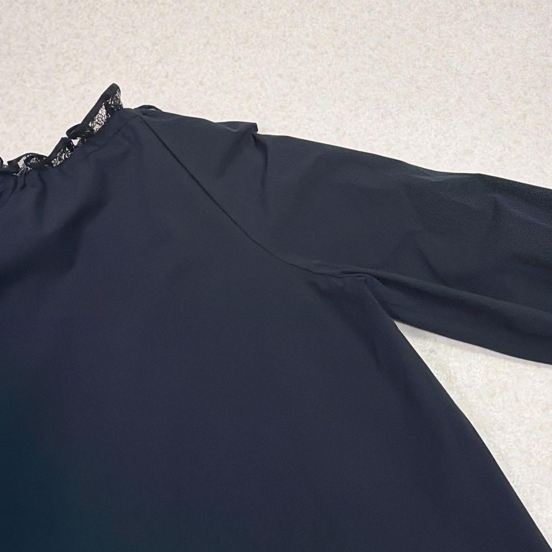 ユナイテッドアローズ レースプリーツ フリル ブラウス ネイビー　セレモニー