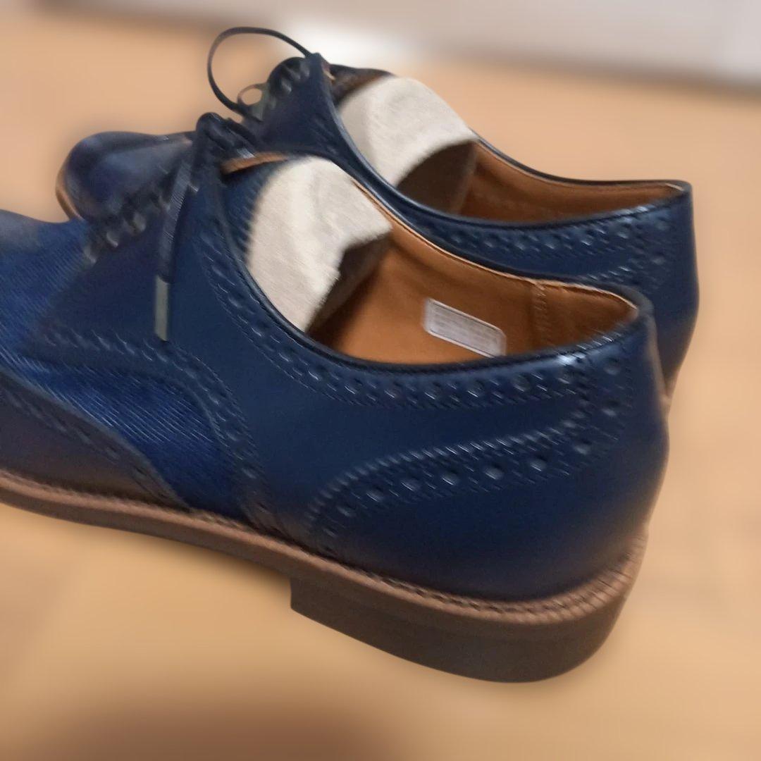 美品　REGAL　リーガル　ネイビー レザー デニム ウィングチップ シューズ