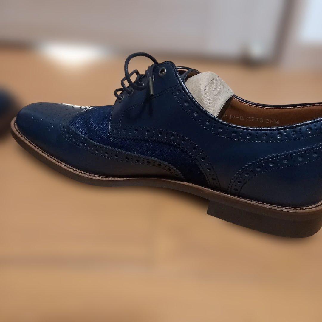 美品　REGAL　リーガル　ネイビー レザー デニム ウィングチップ シューズ
