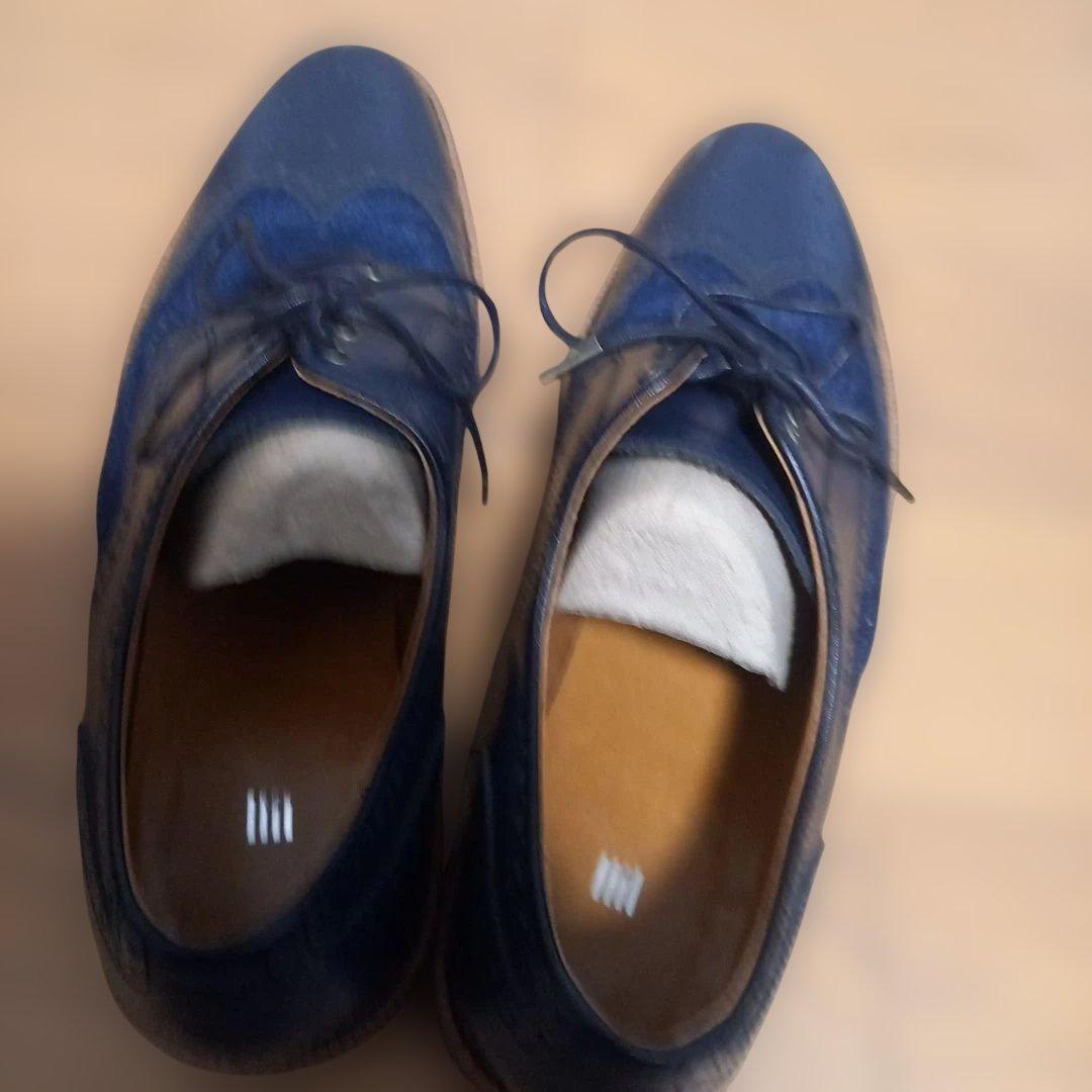 美品　REGAL　リーガル　ネイビー レザー デニム ウィングチップ シューズ