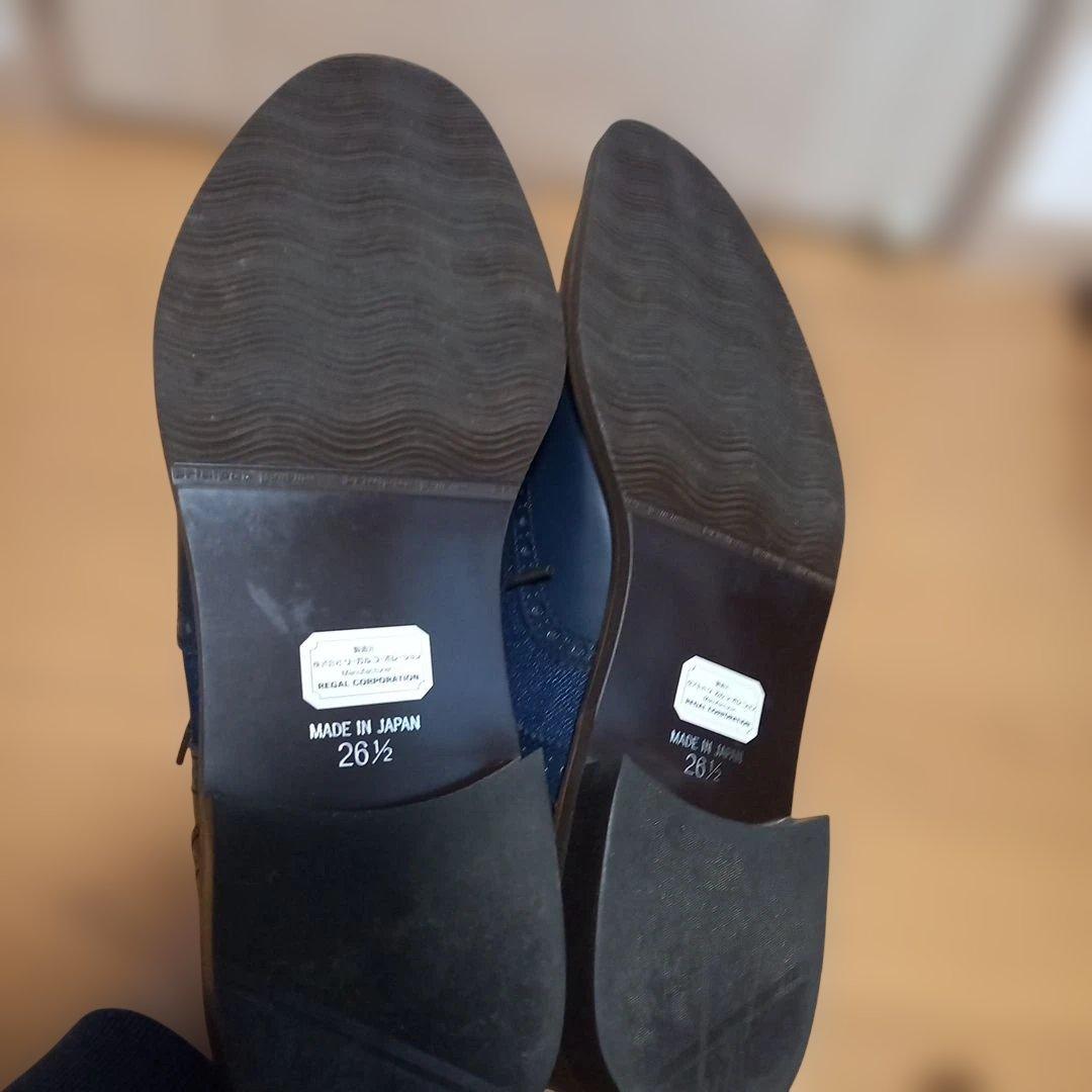 美品　REGAL　リーガル　ネイビー レザー デニム ウィングチップ シューズ