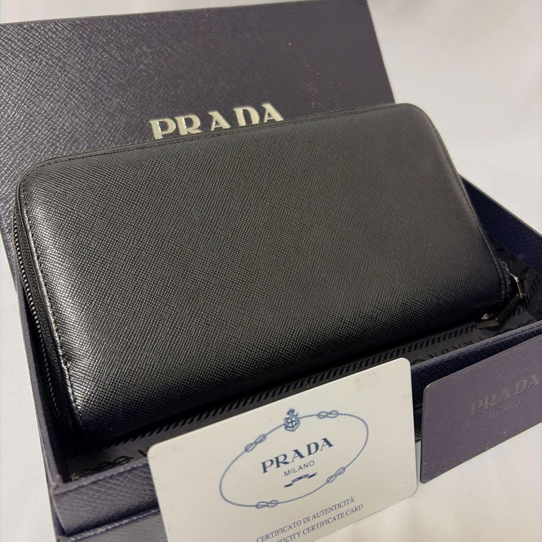 【極美品】PRADA 長財布 三角ロゴ サフィアーノレザー ブラック