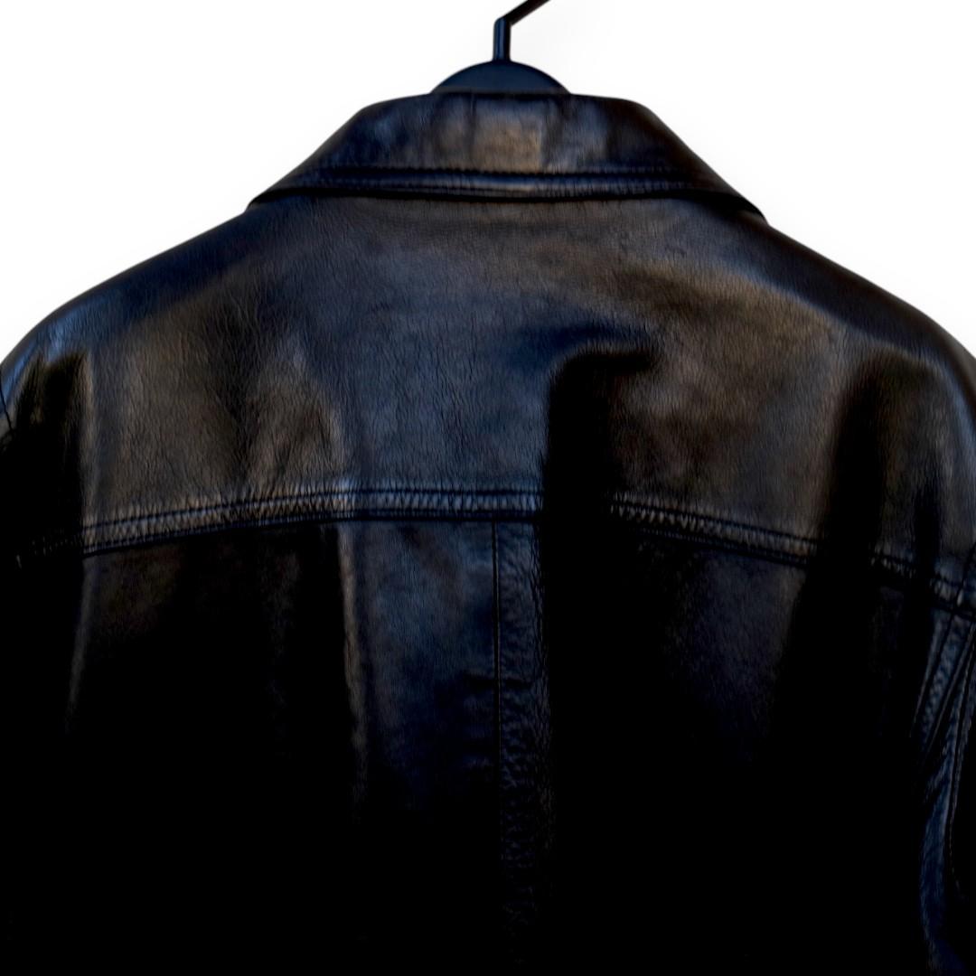 agni's b. ブラックレザーシングルライダースジャケット