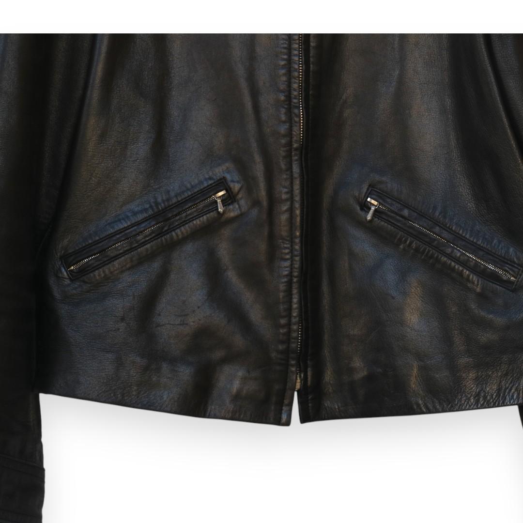 agni's b. ブラックレザーシングルライダースジャケット