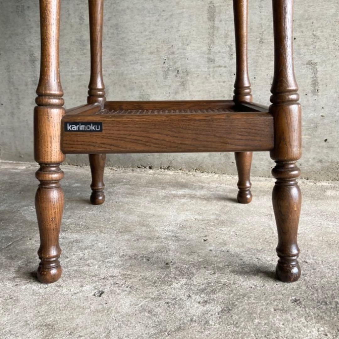 カリモク グランドコロニアル サイドテーブル 電話台 花台 木製 籐編み レトロ