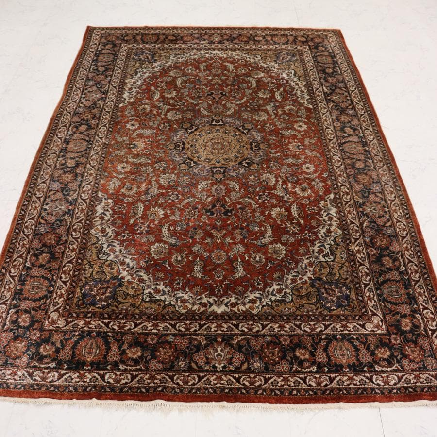 Y2361 中国シルク絨毯 シルク100% 手織り180段 大判276×182㎝