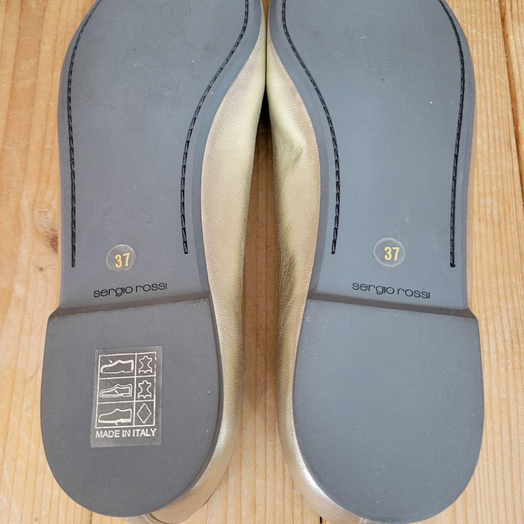 美品✨ セルジオロッシ レザー フラットパンプス 34 シルバー