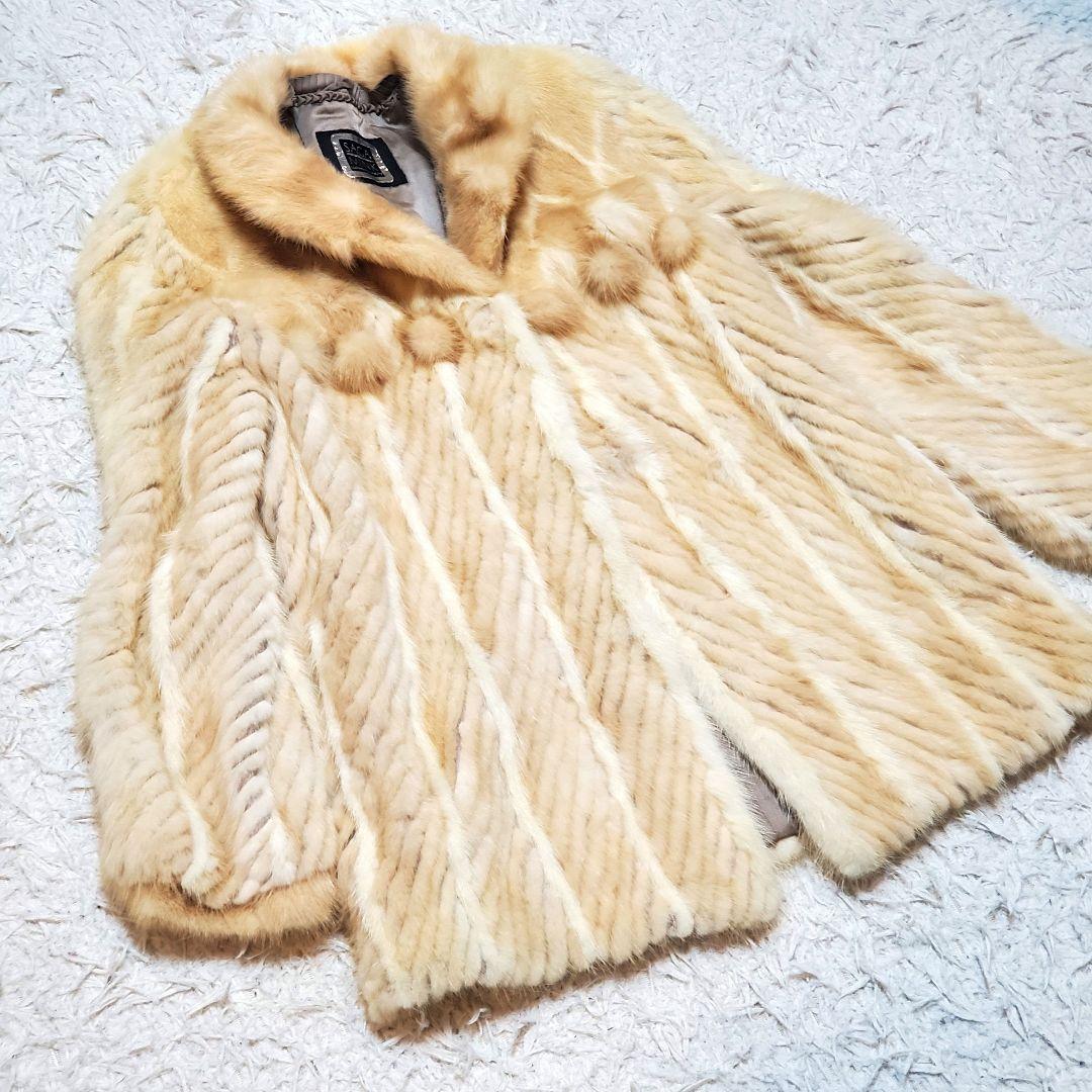 SAGA MINK サガミンク ファーコート ポンポン アイボリー系 サイズ11