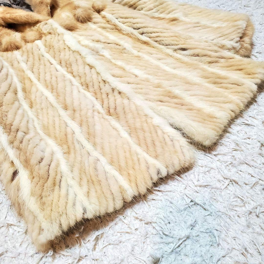 SAGA MINK サガミンク ファーコート ポンポン アイボリー系 サイズ11