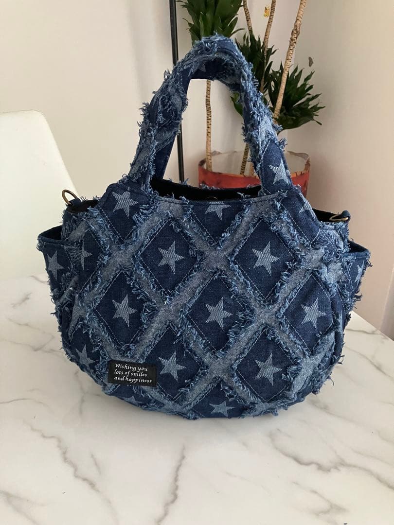 877 LaLa☆　星柄デニムリメイクバック　ハンドメイド　 2点