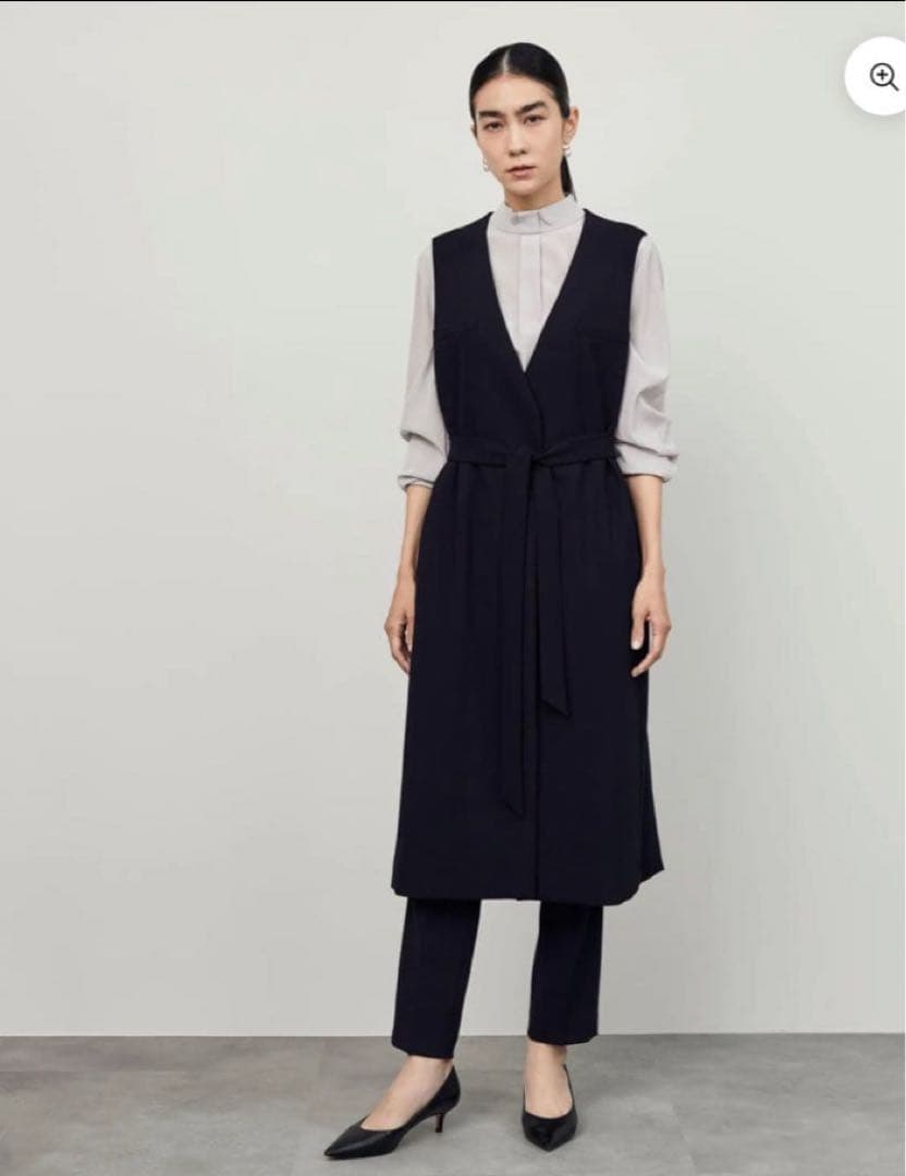 美品　ソージュ soejuウールライクロングジレ　ネイビー