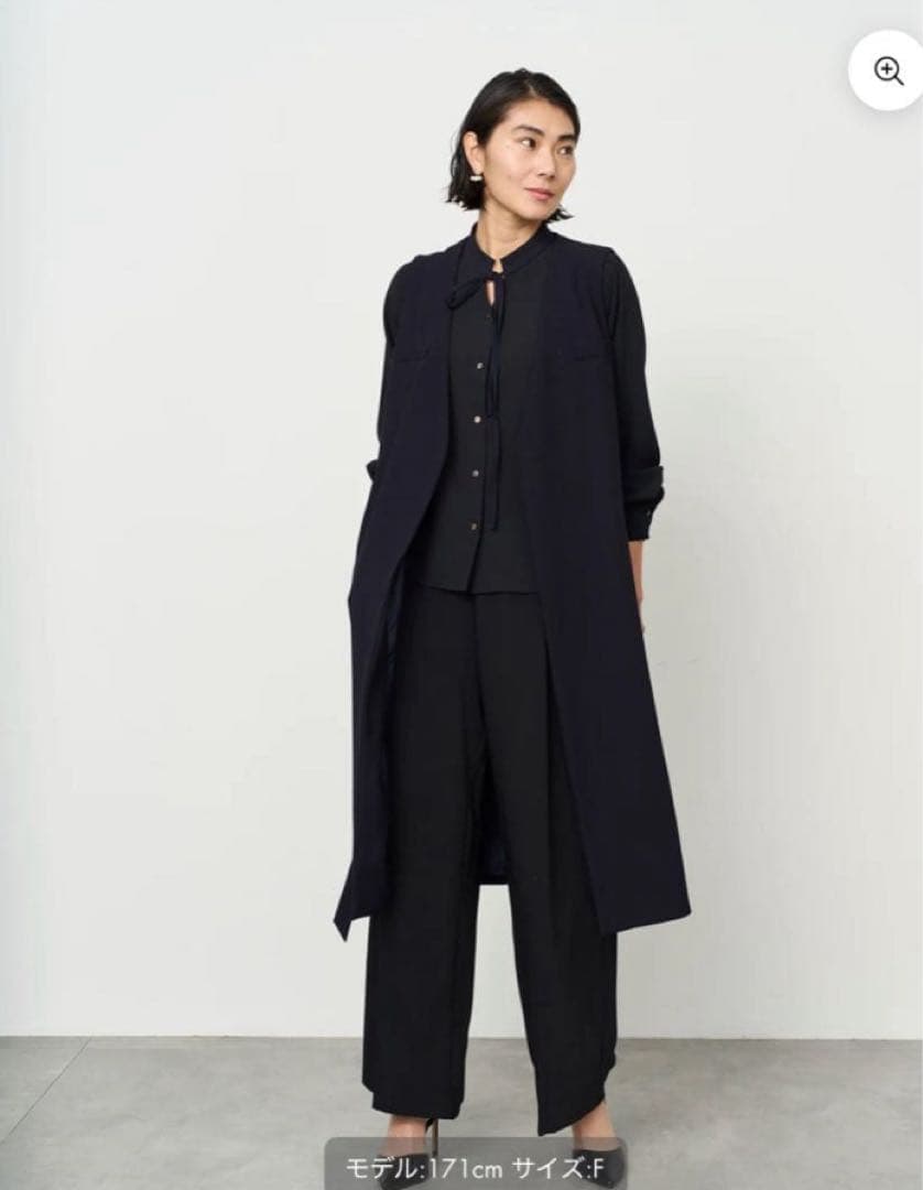 美品　ソージュ soejuウールライクロングジレ　ネイビー