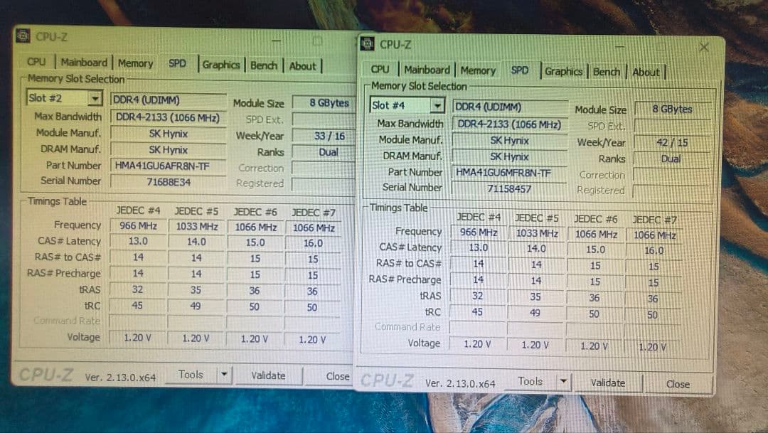 DDR4 8GBx2枚 16GB pc4-2133 動作確認済み ⑤