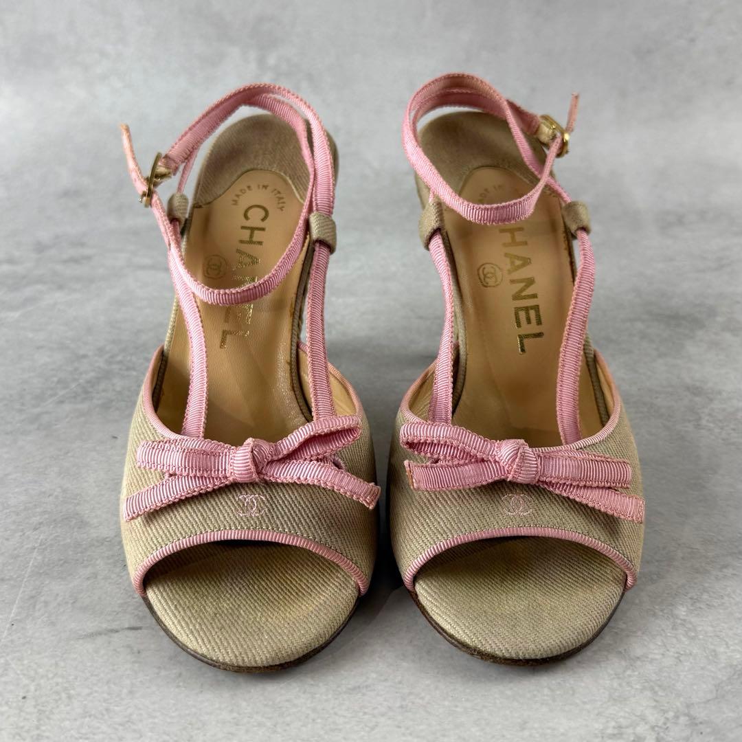 CHANEL ココマーク エスパドリーユ ヒール アンクルストラップ 22cm