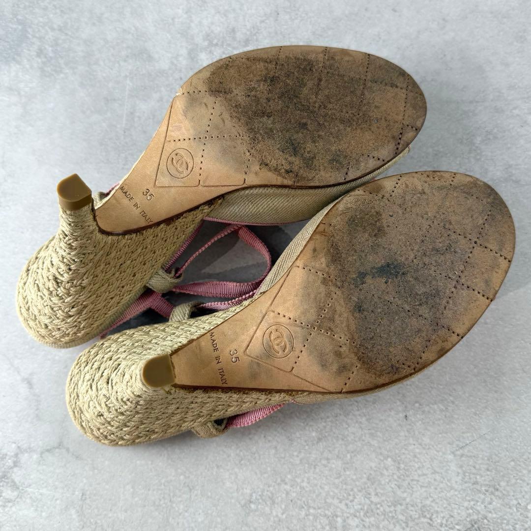 CHANEL ココマーク エスパドリーユ ヒール アンクルストラップ 22cm