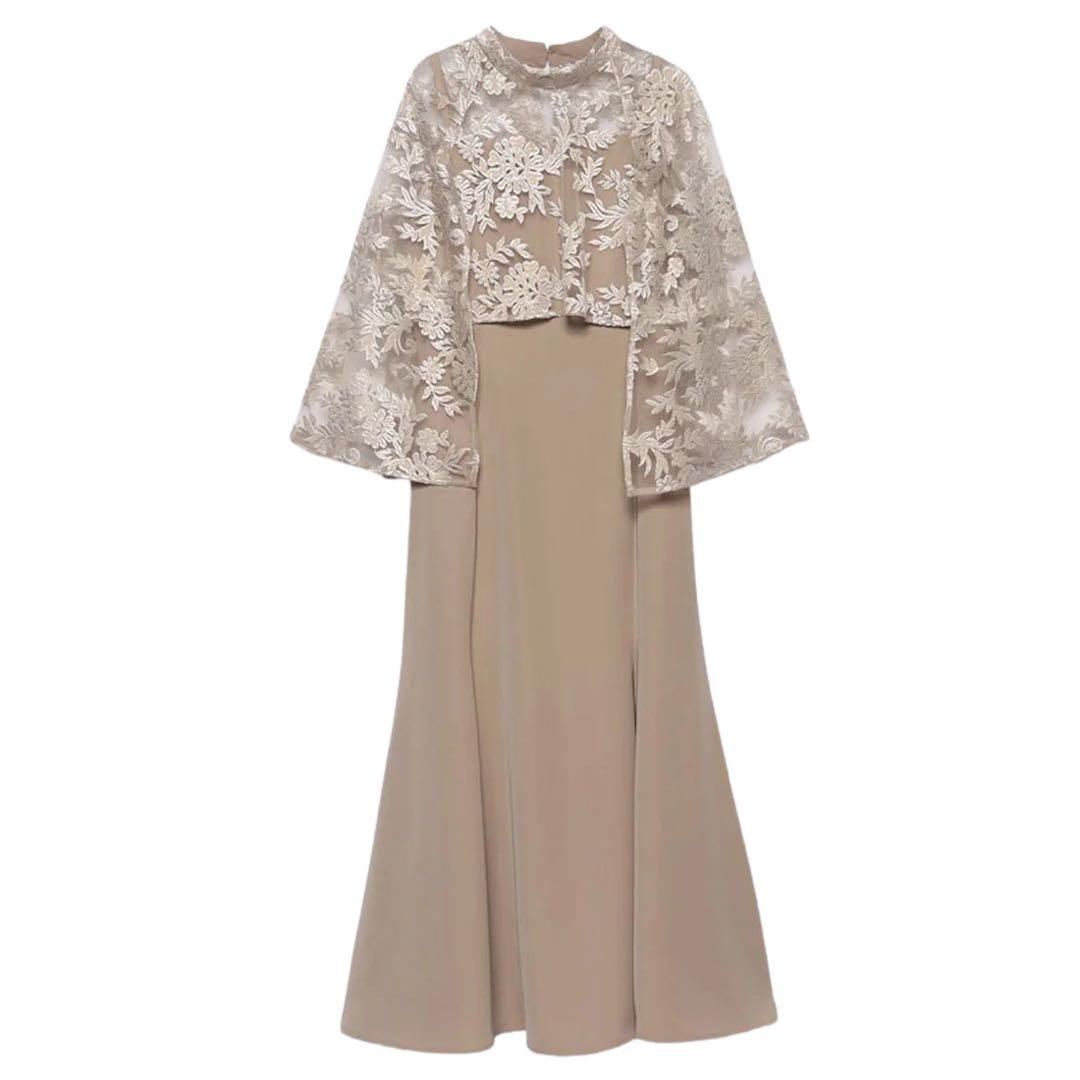 anuans エンブロイダリーレースケープセットドレス ベージュ S