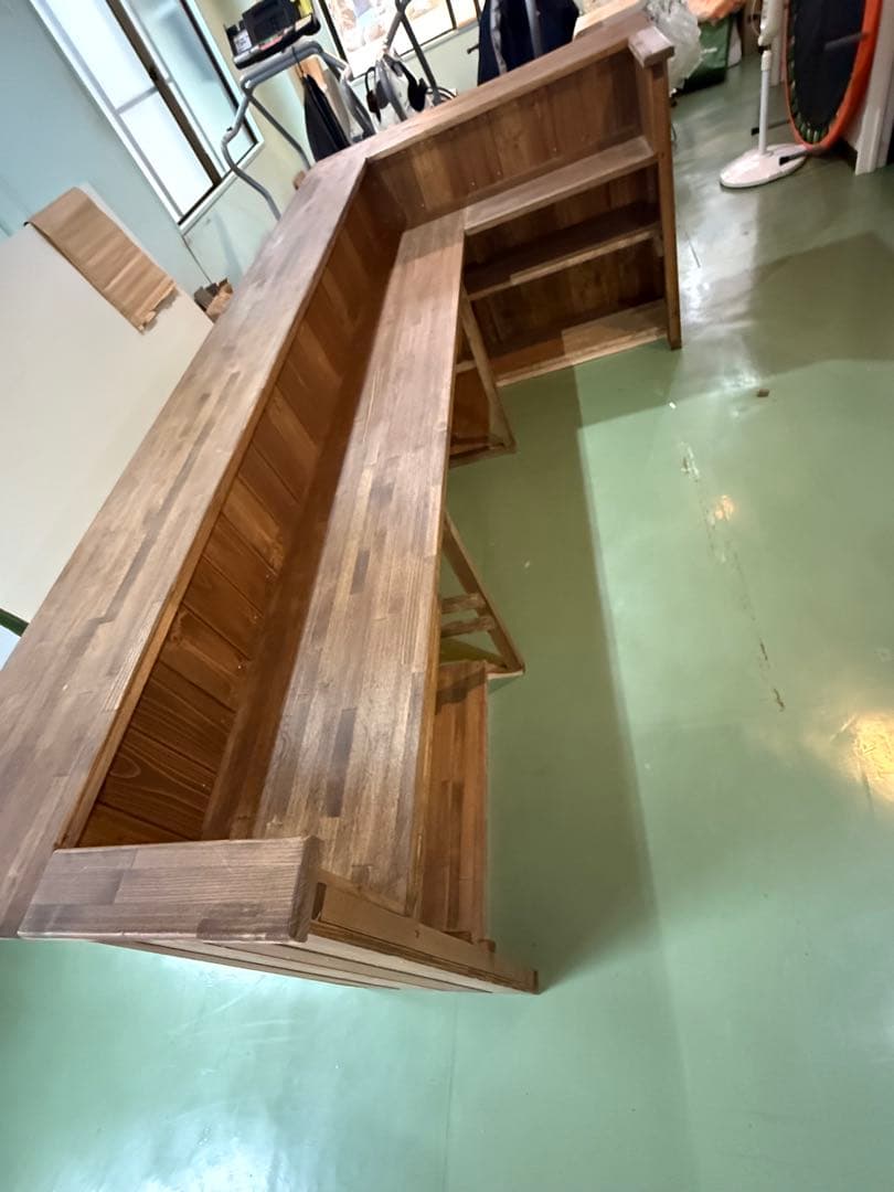 木製L字カウンターテーブル 330cm×133cm×95cm