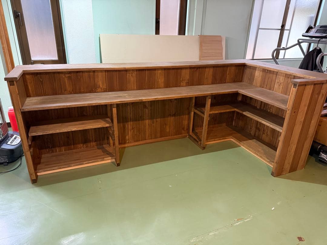 木製L字カウンターテーブル 330cm×133cm×95cm