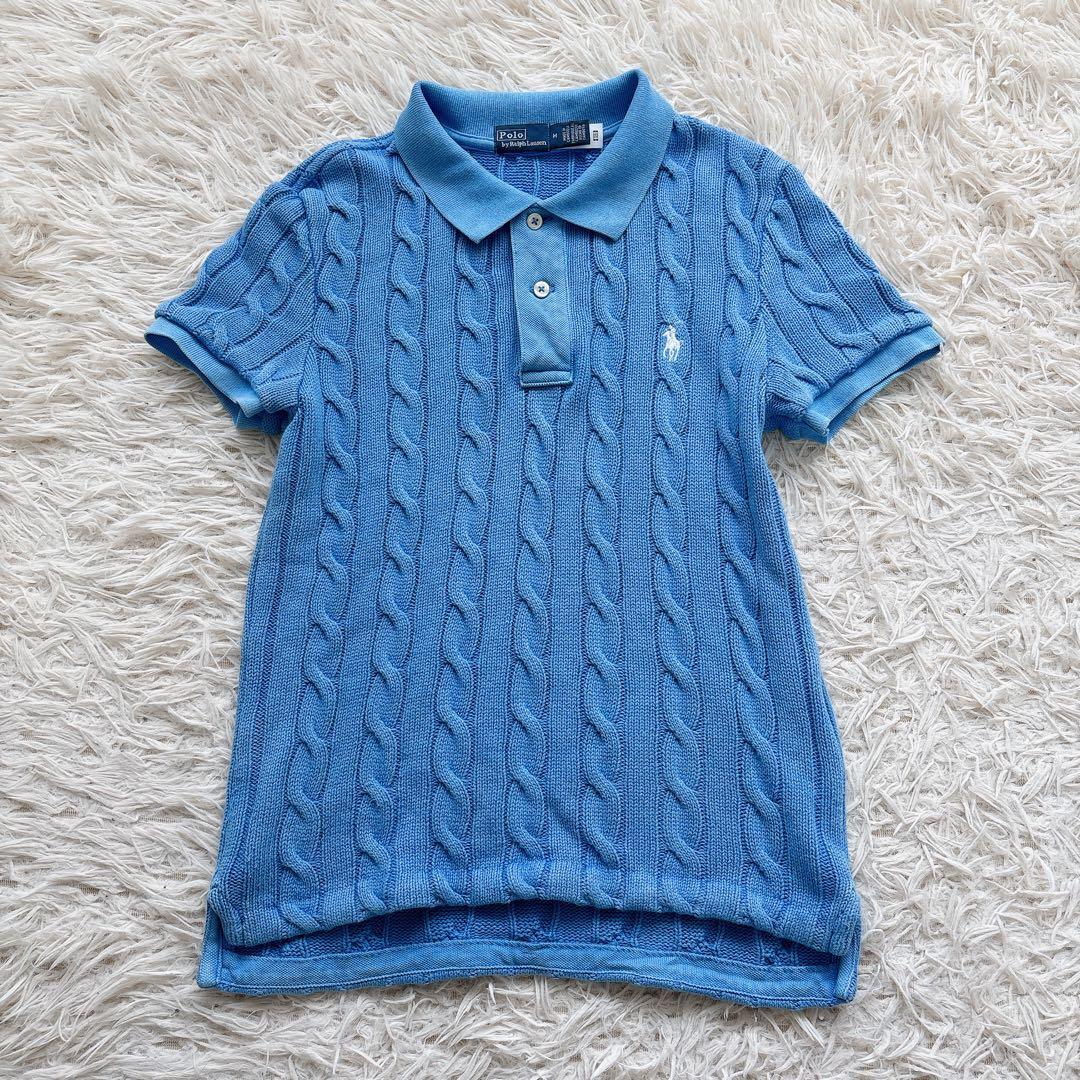 【美品】ポロラルフローレン　ケーブルニット　ポロシャツ　半袖 ロゴ　ポニー刺繍