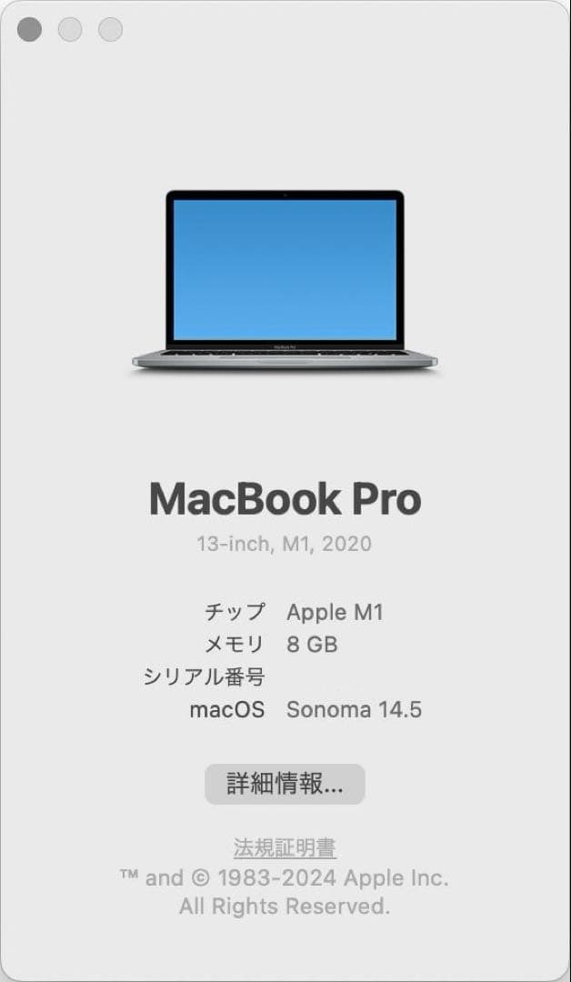 Apple M1 MacBook Pro スペースグレー 256G メモリ8G